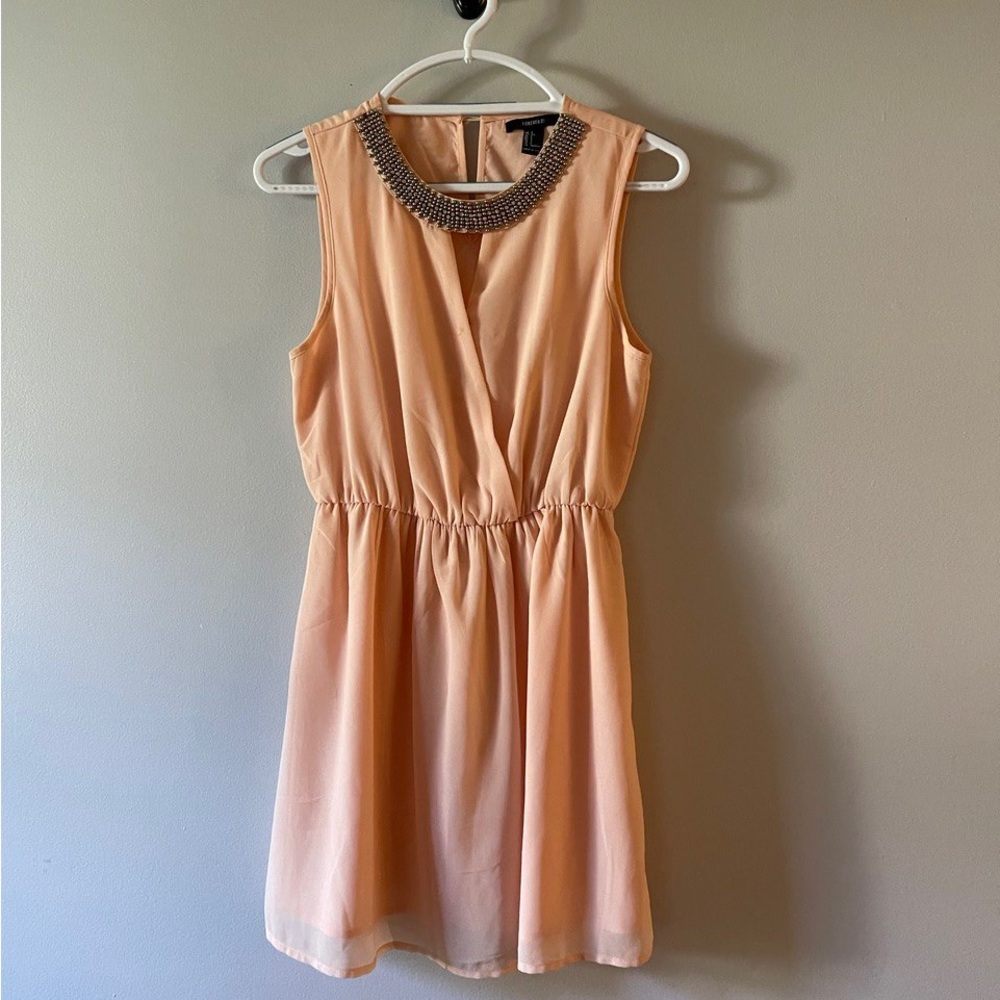 Peach Wrap Dress With Jeweled Neckline